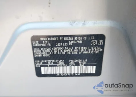 2012 Nissan Leaf Sl из США, поврежденный, VIN JN1AZ0CP7CT015457
